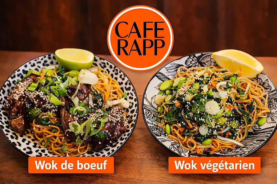 Wok de bœuf et wok végétarien du Café Rapp